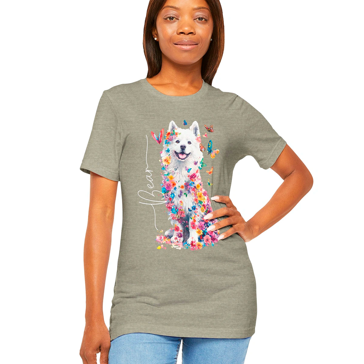 Keeshond #3 Floral Personalized T shirt