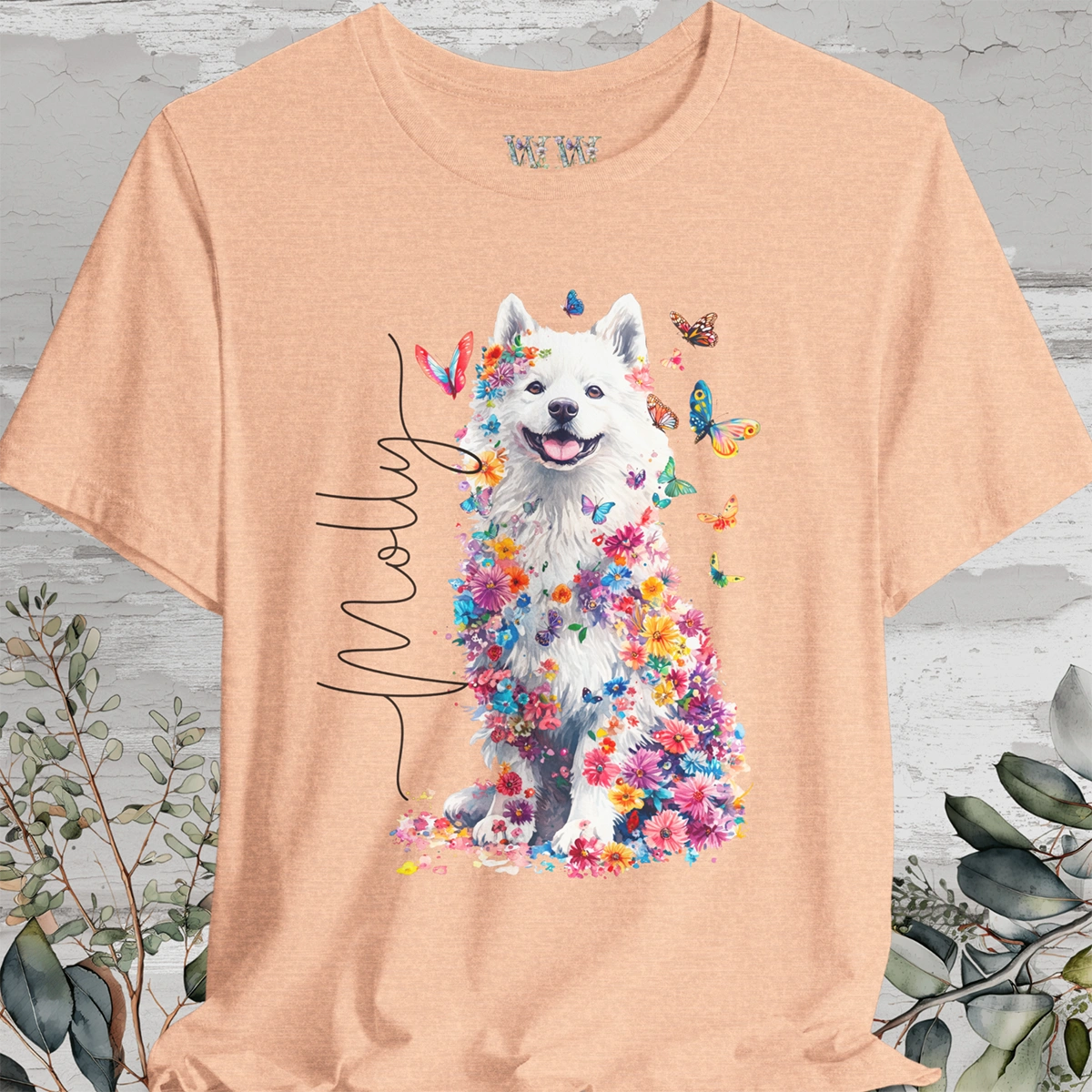 Keeshond #3 Floral Personalized T shirt