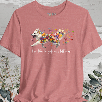 Keeshond #3  "Live like the gate was left open" Unisex T shirt