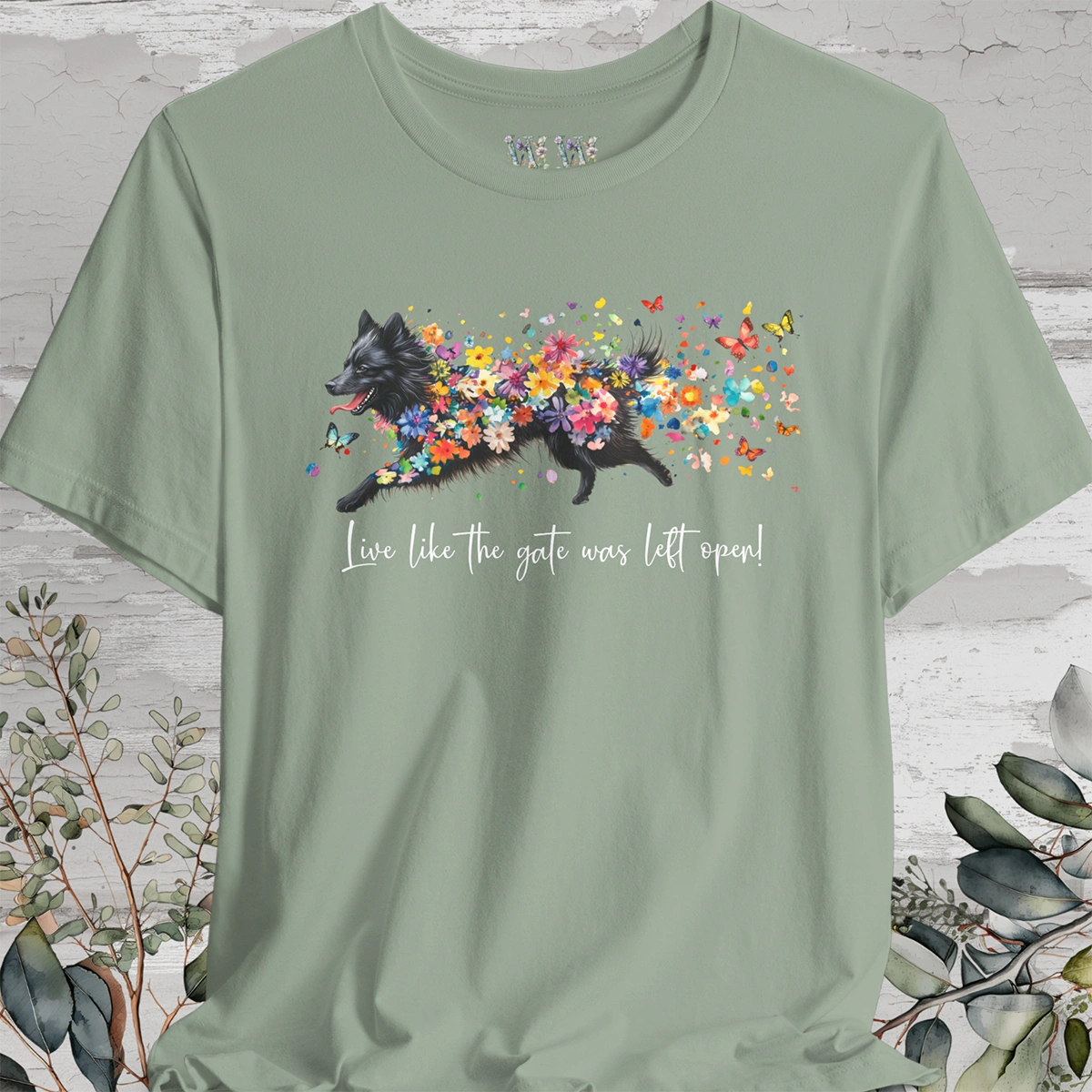 Keeshond #4  "Live like the gate was left open" Unisex T shirt