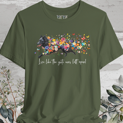 Keeshond #4  "Live like the gate was left open" Unisex T shirt