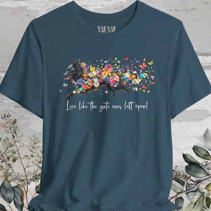 Keeshond #4  "Live like the gate was left open" Unisex T shirt