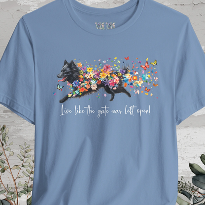 Keeshond #4  "Live like the gate was left open" Unisex T shirt