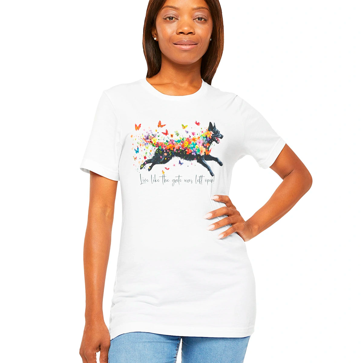 Kelpie "Live like the gate was left open" Unisex T shirt