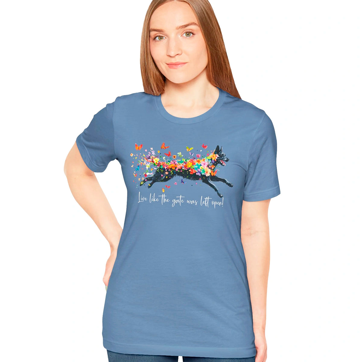 Kelpie "Live like the gate was left open" Unisex T shirt
