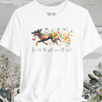 Kelpie #2 "Live like the gate was left open" Unisex T shirt