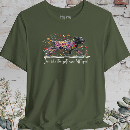 Labradoodle/Groodle #1 "Live like the gate was left open" Unisex T shirt