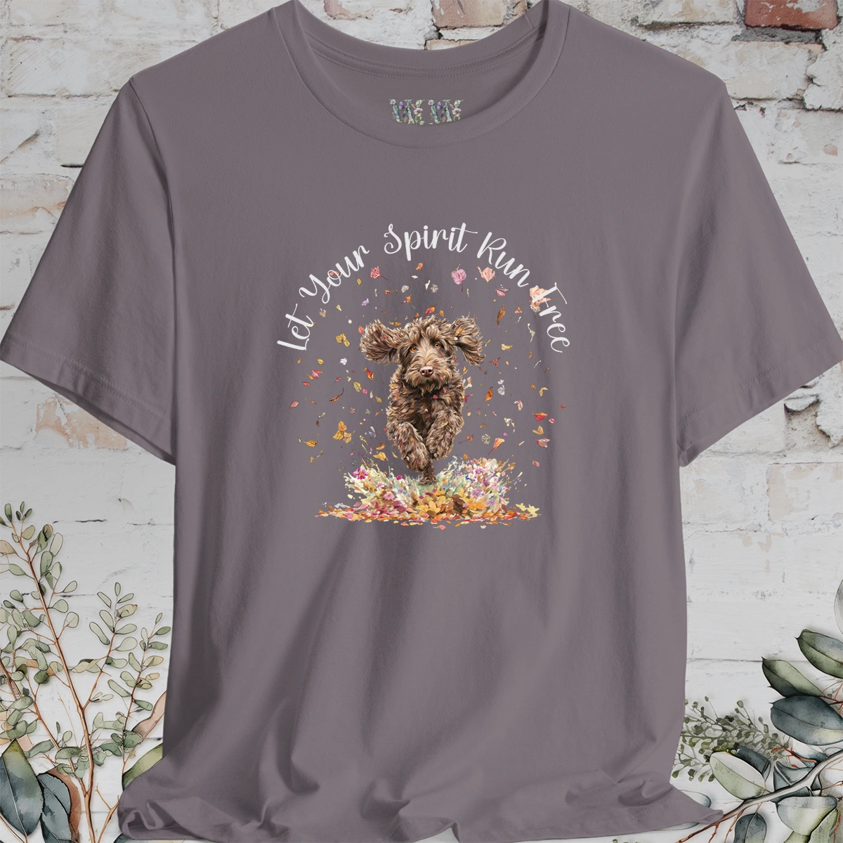 Labradoodle/Groodle #1 Autumn/Fall leaves 'Let your spirit run free' T shirt