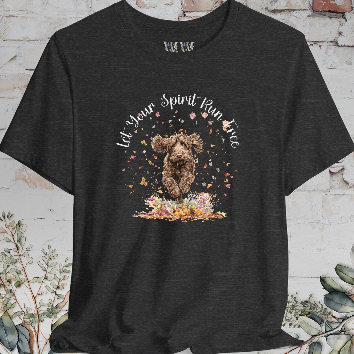 Labradoodle/Groodle #1 Autumn/Fall leaves 'Let your spirit run free' T shirt