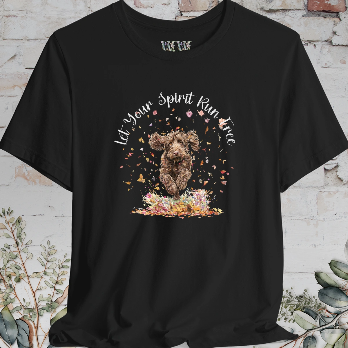 Labradoodle/Groodle #1 Autumn/Fall leaves 'Let your spirit run free' T shirt