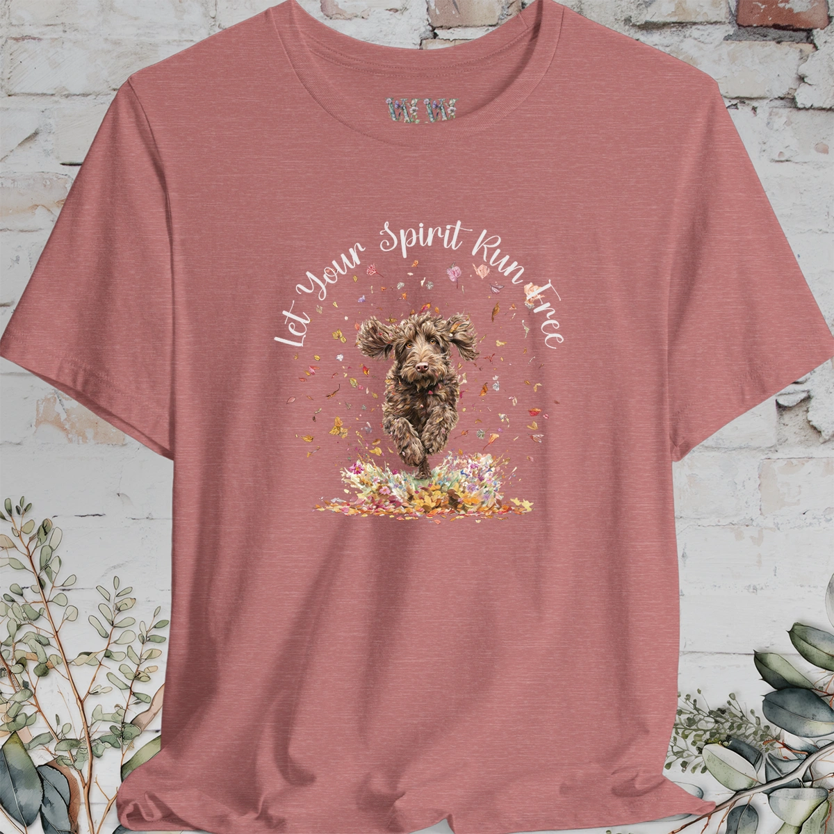 Labradoodle/Groodle #1 Autumn/Fall leaves 'Let your spirit run free' T shirt
