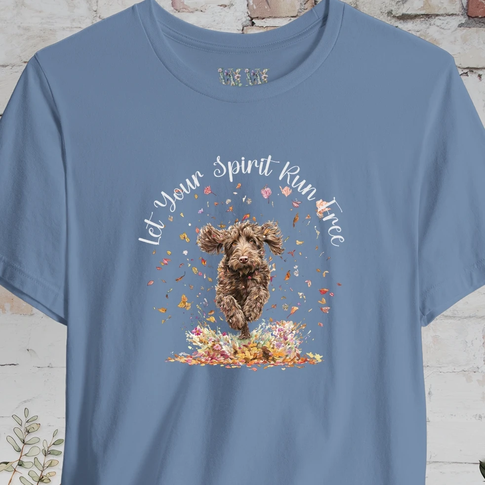 Labradoodle/Groodle #1 Autumn/Fall leaves 'Let your spirit run free' T shirt