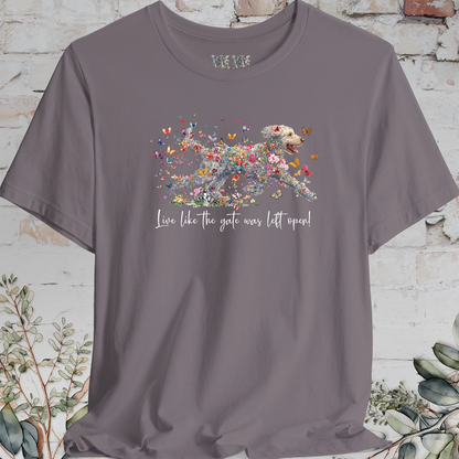 Lagotto Romagnolo #1 "Live like the gate was left open" Unisex T shirt