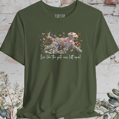 Lagotto Romagnolo #1 "Live like the gate was left open" Unisex T shirt