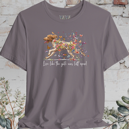 Lagotto Romagnolo #2 "Live like the gate was left open" Unisex T shirt