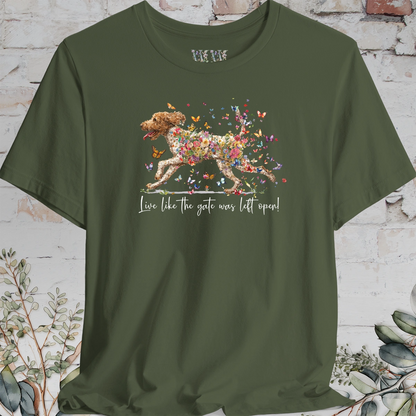 Lagotto Romagnolo #2 "Live like the gate was left open" Unisex T shirt