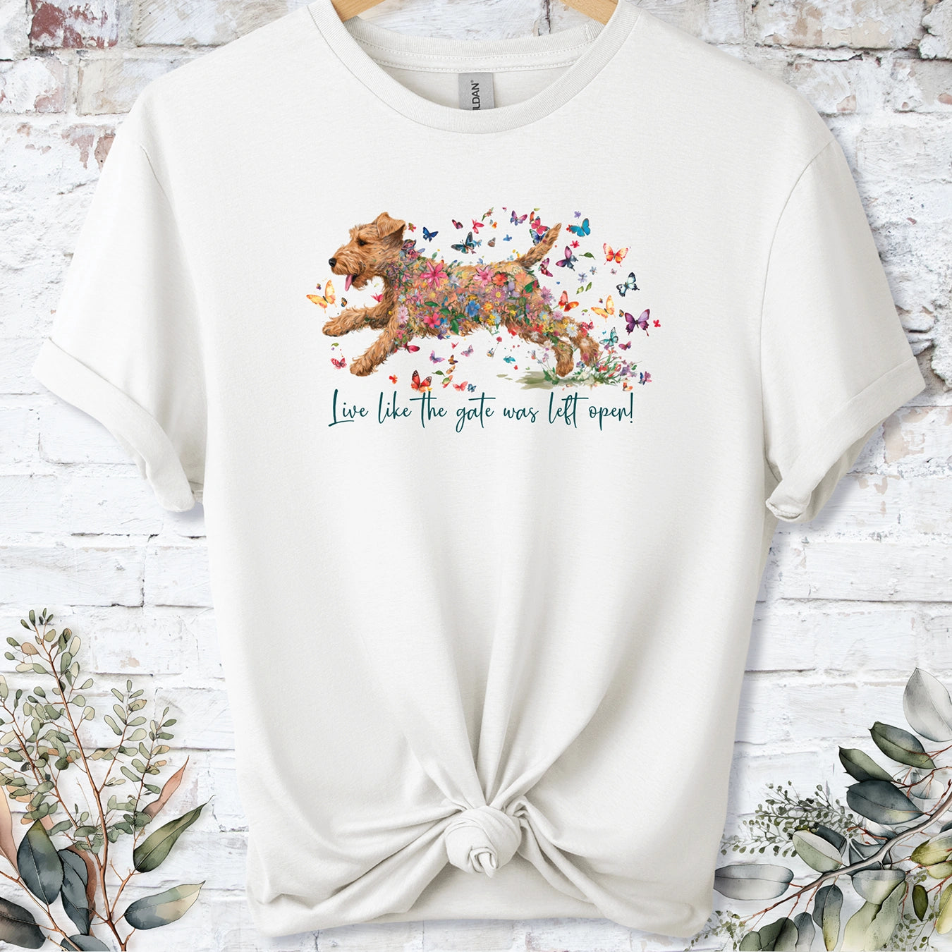 Lakeland Terrier #1, Live like the gate was left open, unisex T shirt