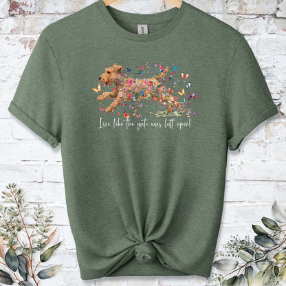 Lakeland Terrier #1, Live like the gate was left open, unisex T shirt