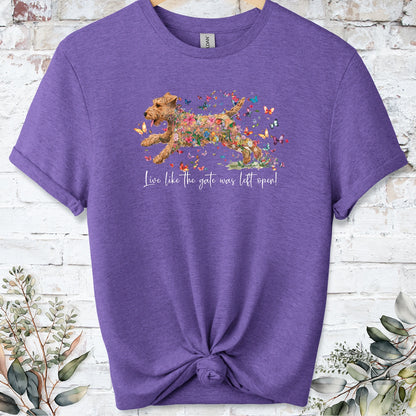 Lakeland Terrier #1, Live like the gate was left open, unisex T shirt