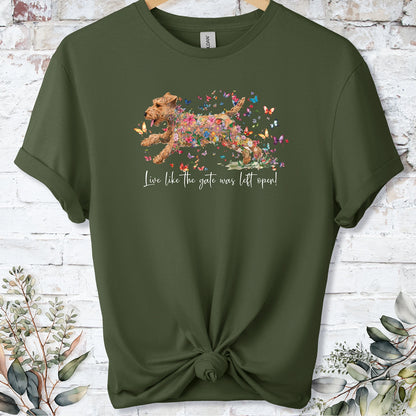 Lakeland Terrier #1, Live like the gate was left open, unisex T shirt