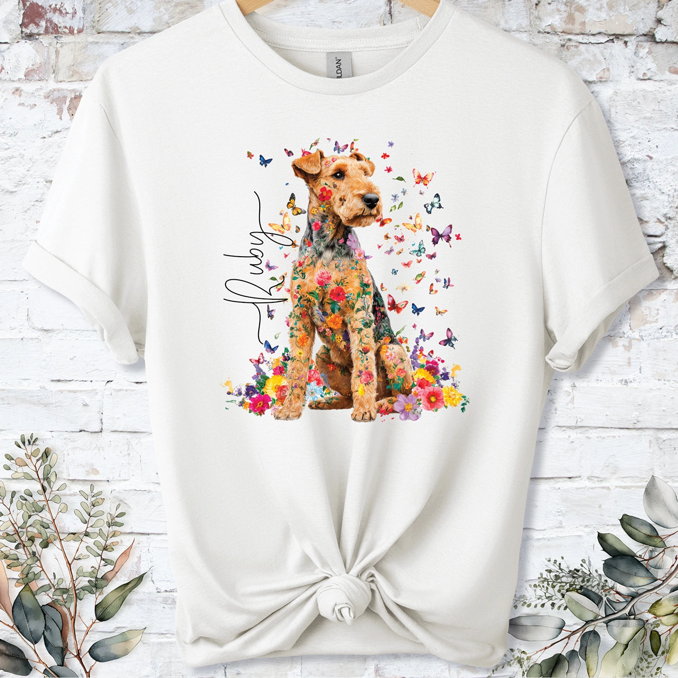Lakeland Terrier #2 Floral peronalised unisex T shirt
