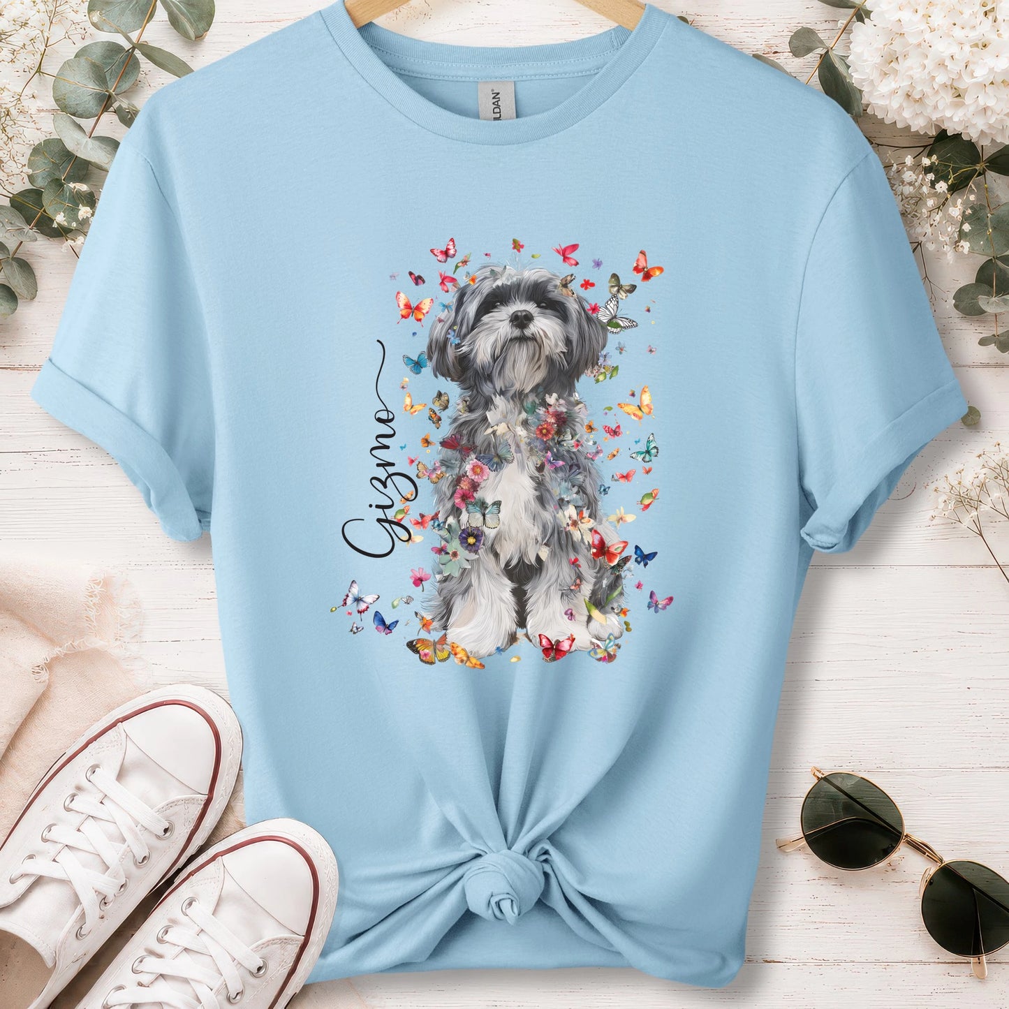 Lhasa Apso #2 floral Personalised unisex T shirt