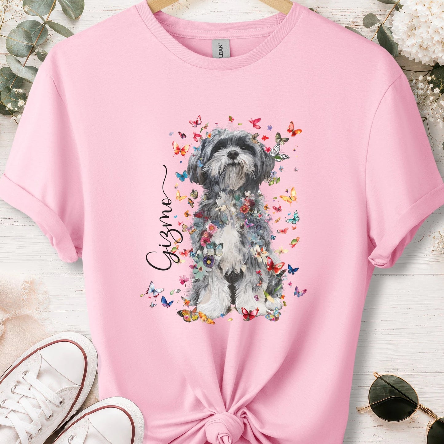 Lhasa Apso #2 floral Personalised unisex T shirt
