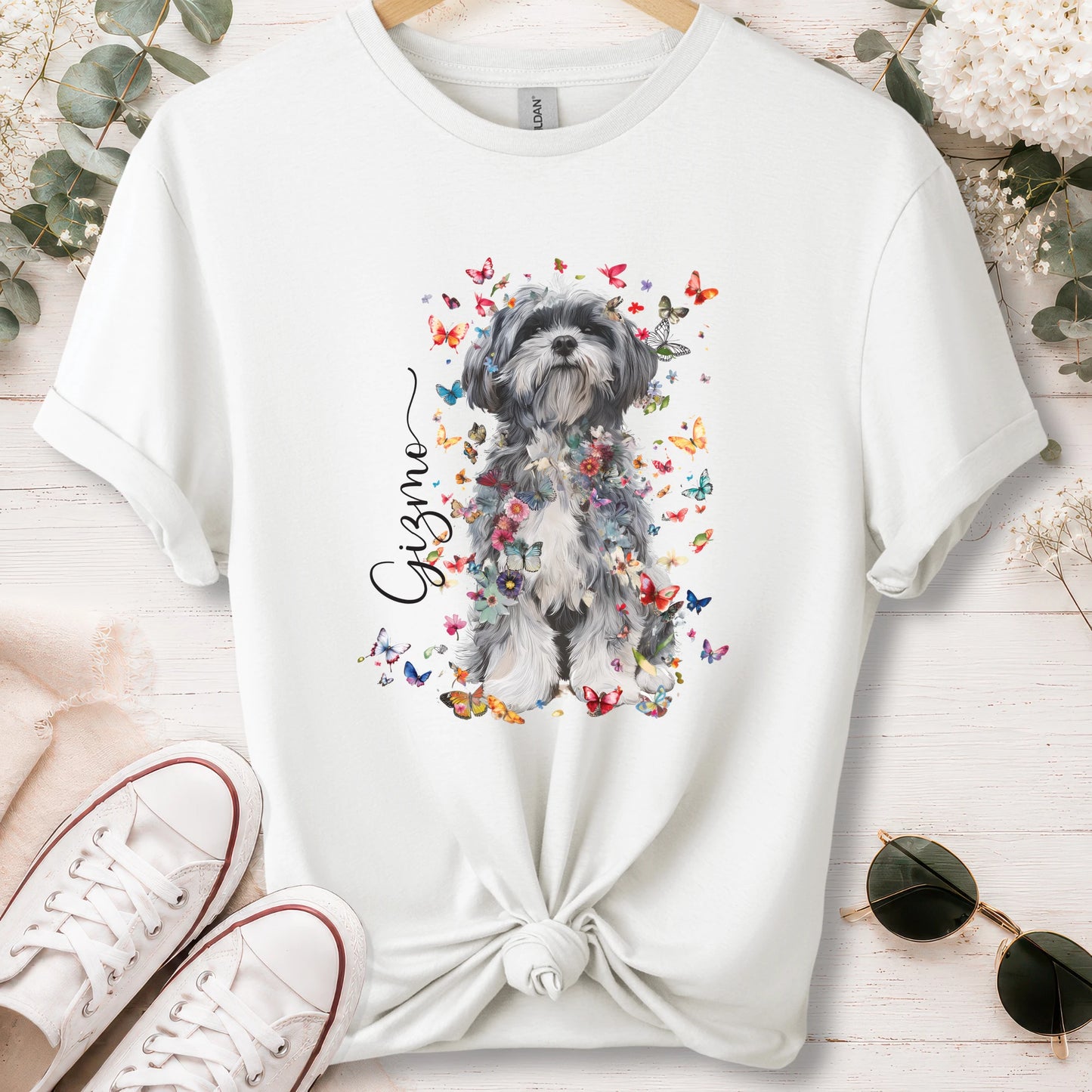 Lhasa Apso #2 floral Personalised unisex T shirt