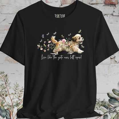 Lhasa Apso Dragonfly #1  "Live like the gate was left open" Unisex T shirt