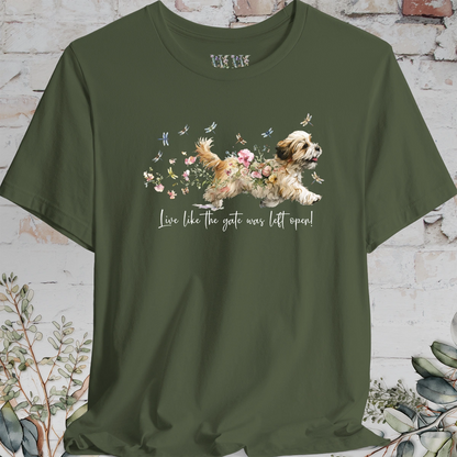 Lhasa Apso Dragonfly #1  "Live like the gate was left open" Unisex T shirt