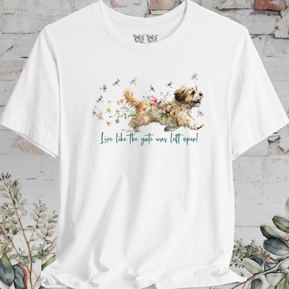 Lhasa Apso Dragonfly #1  "Live like the gate was left open" Unisex T shirt