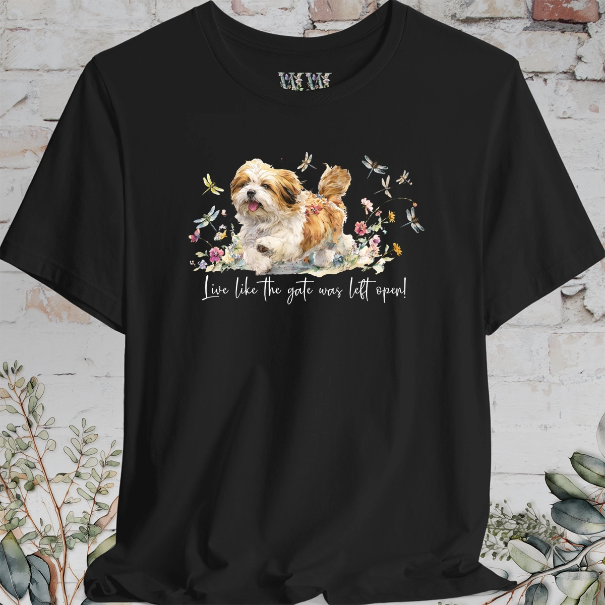 Lhasa Apso Dragonfly #2  "Live like the gate was left open" Unisex T shirt