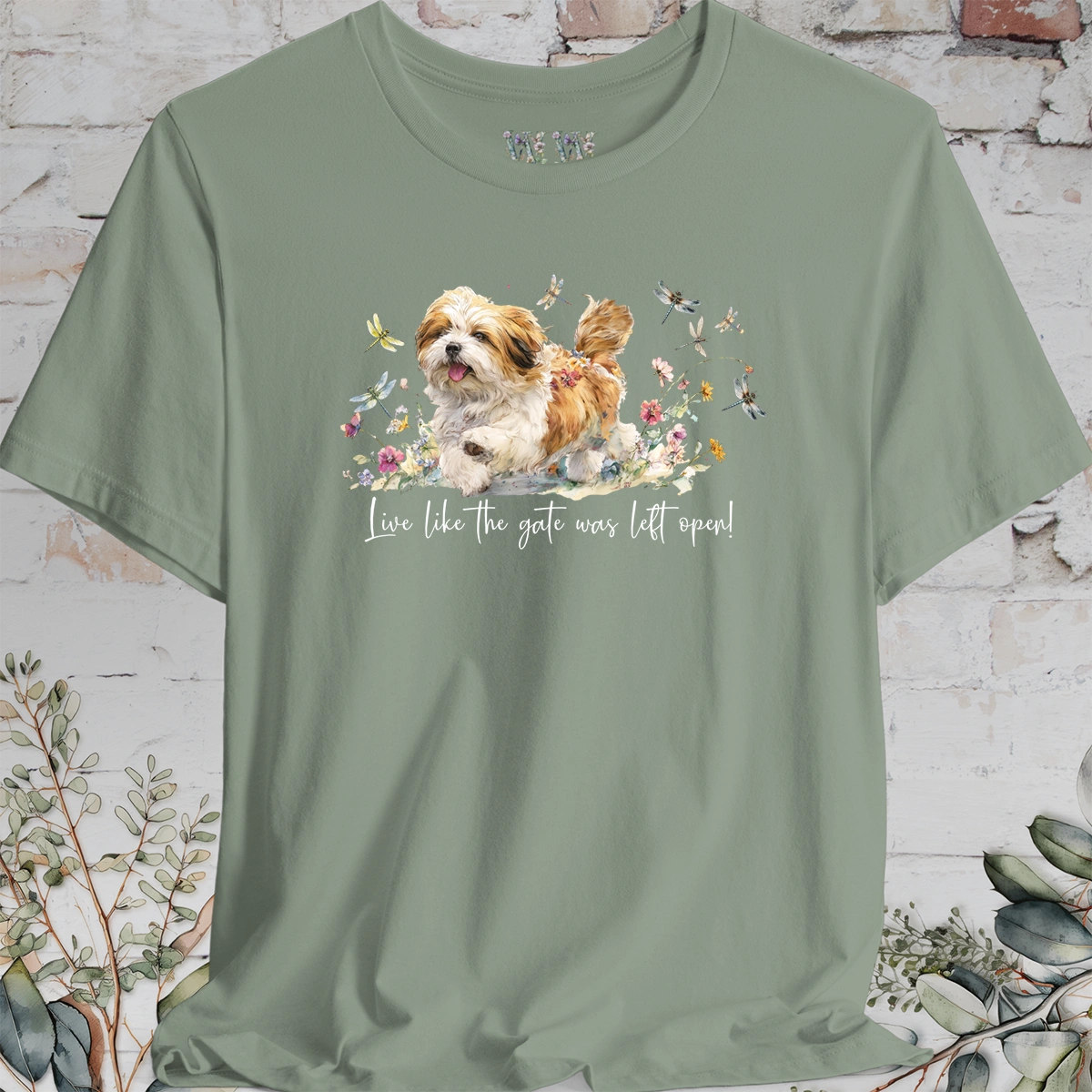 Lhasa Apso Dragonfly #2  "Live like the gate was left open" Unisex T shirt