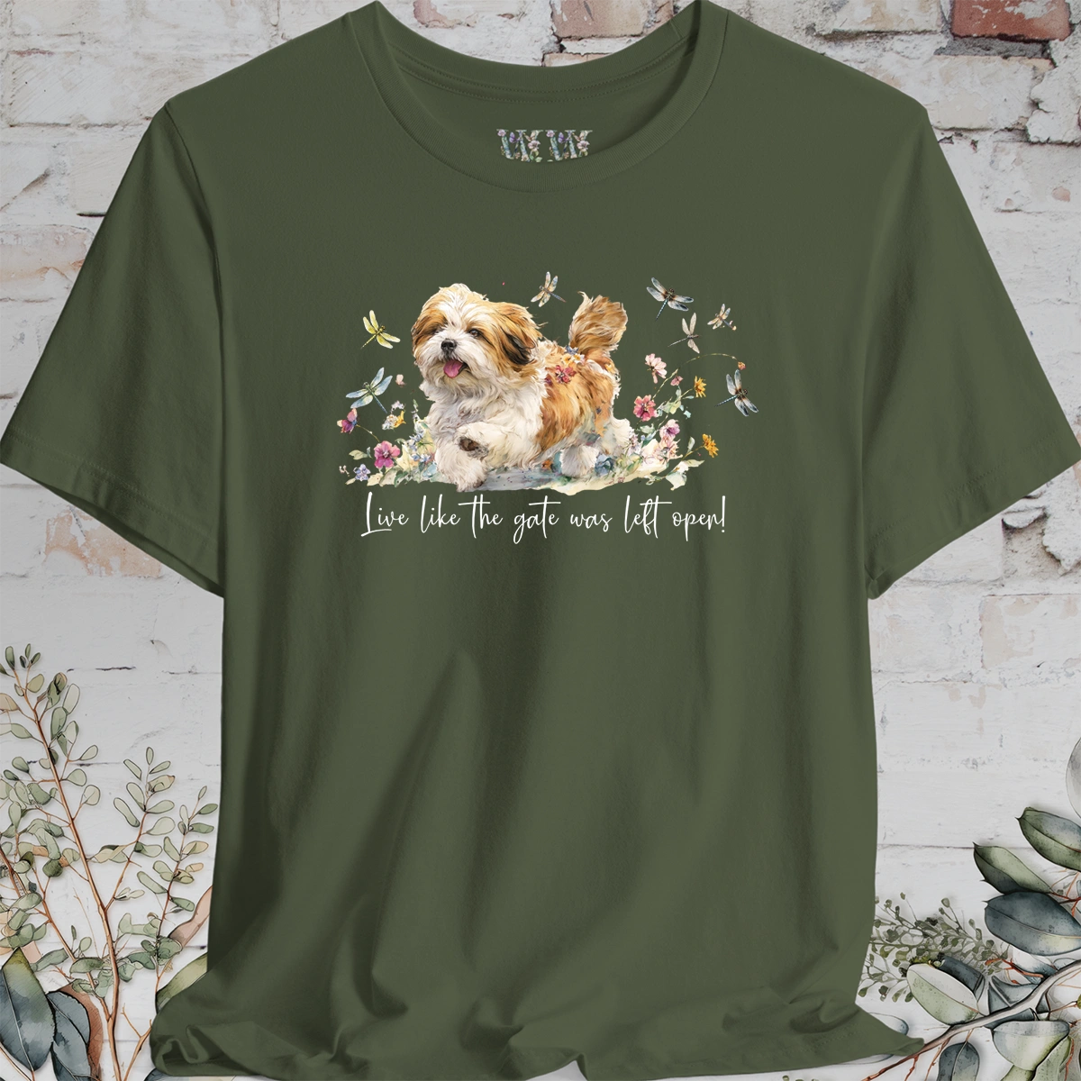 Lhasa Apso Dragonfly #2  "Live like the gate was left open" Unisex T shirt