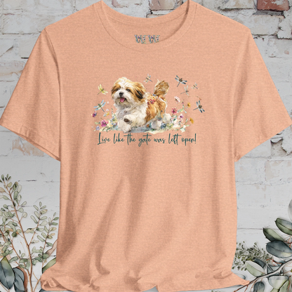 Lhasa Apso Dragonfly #2  "Live like the gate was left open" Unisex T shirt