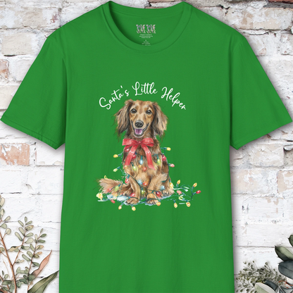 Long Haired Dachshund #1 Santa's little helper, unisex T shirt