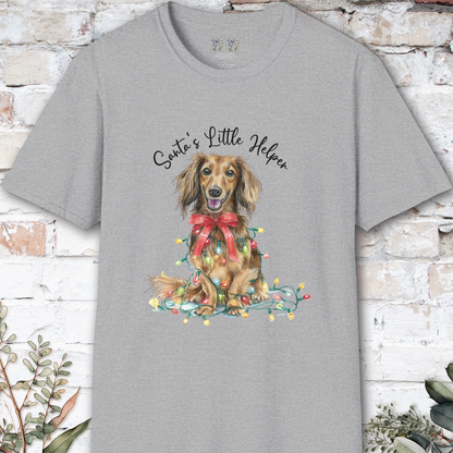 Long Haired Dachshund #1 Santa's little helper, unisex T shirt