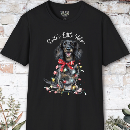 Long Haired Dachshund #2 Santa's little helper, unisex T shirt