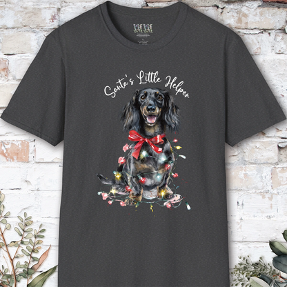 Long Haired Dachshund #2 Santa's little helper, unisex T shirt