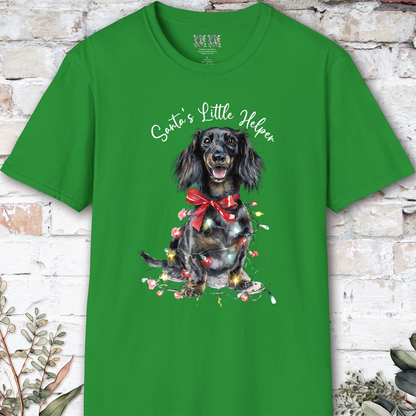 Long Haired Dachshund #2 Santa's little helper, unisex T shirt