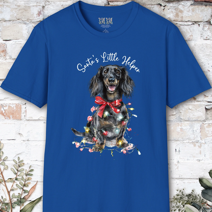 Long Haired Dachshund #2 Santa's little helper, unisex T shirt