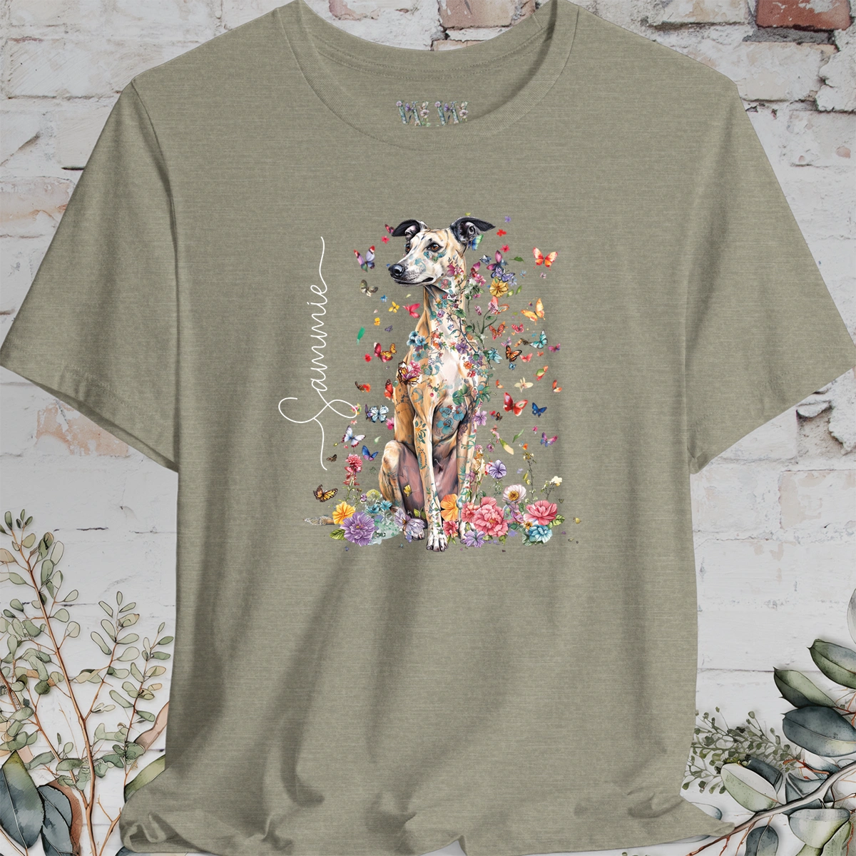 Lurcher #2 Floral Personalized T shirt