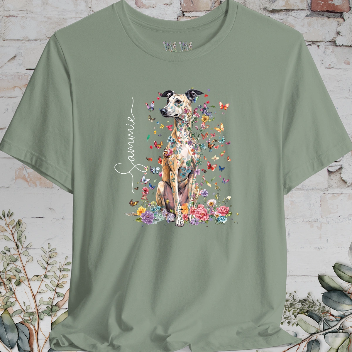 Lurcher #2 Floral Personalized T shirt