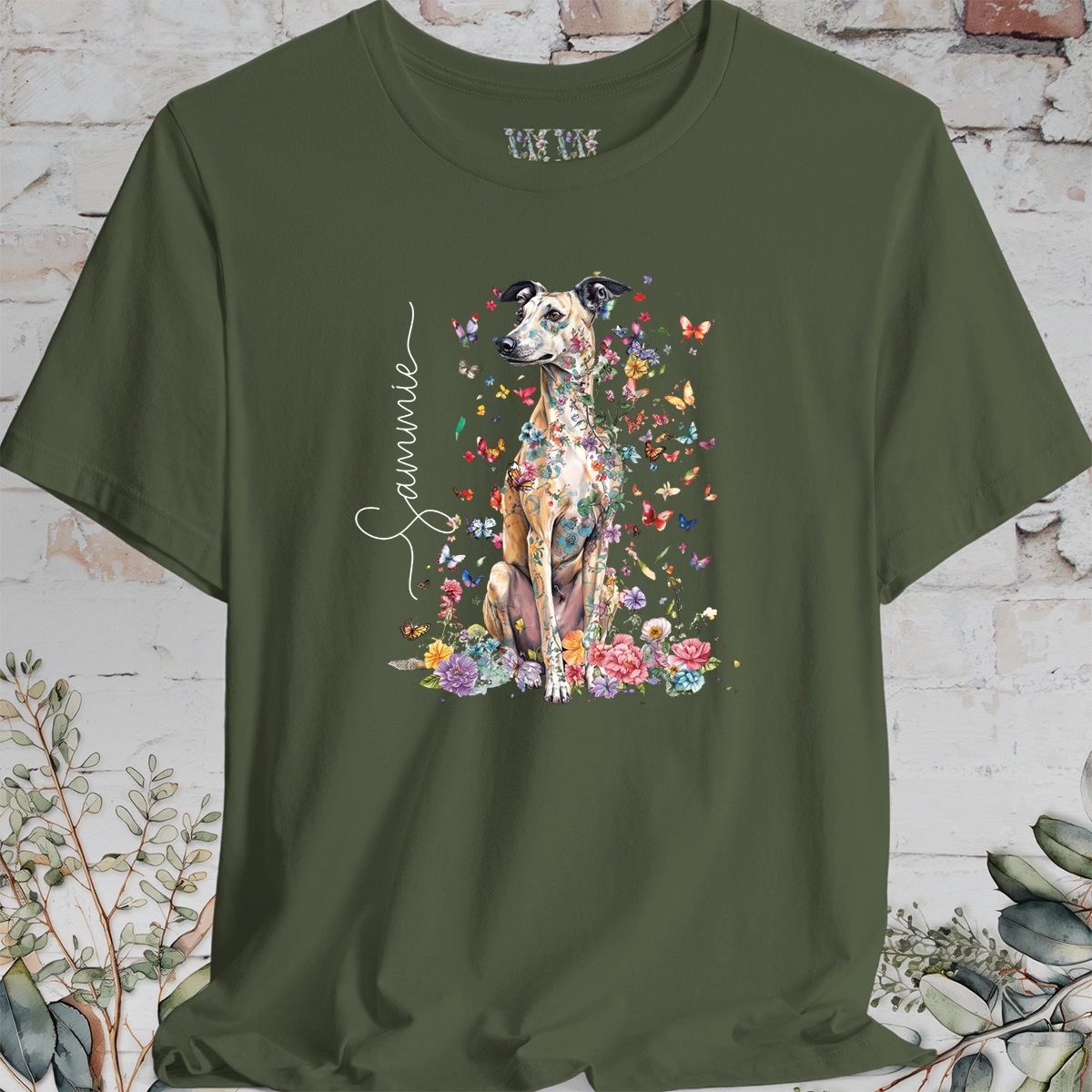 Lurcher #2 Floral Personalized T shirt