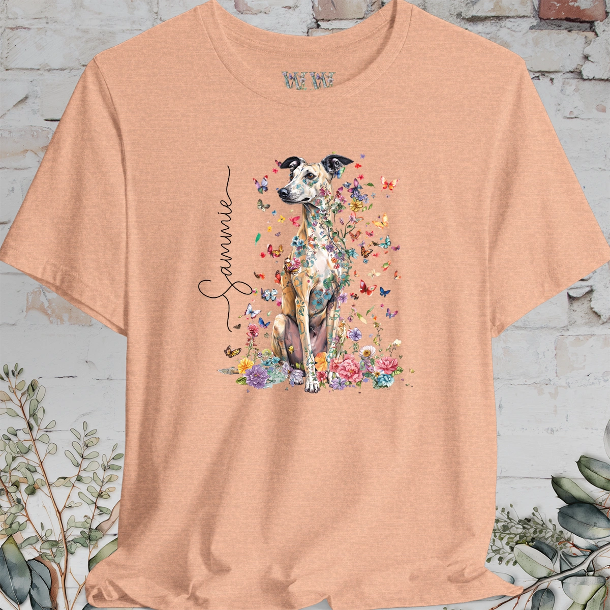 Lurcher #2 Floral Personalized T shirt