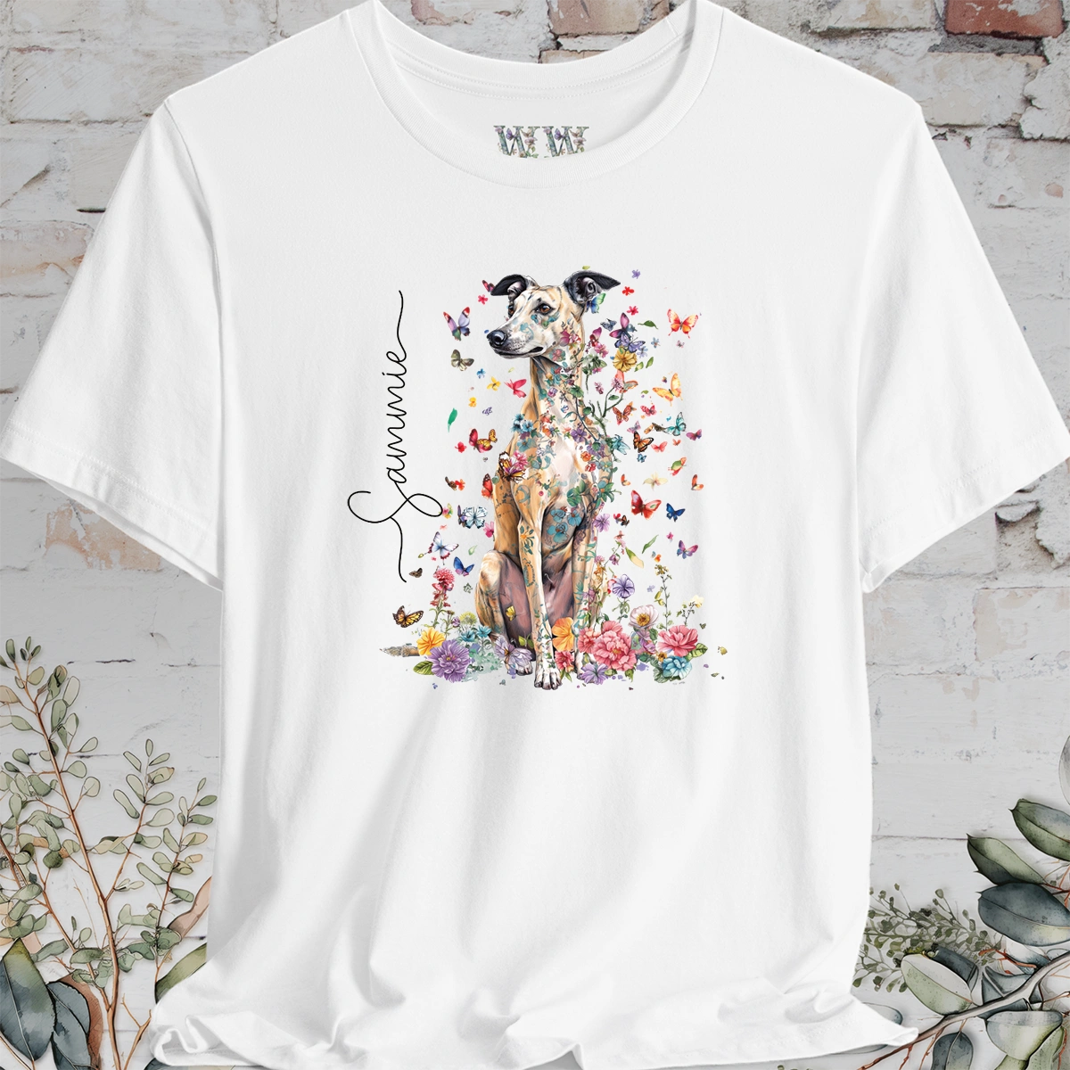 Lurcher #2 Floral Personalized T shirt