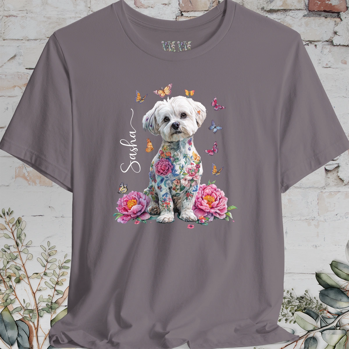 Maltese Peony Butterfly T shirt
