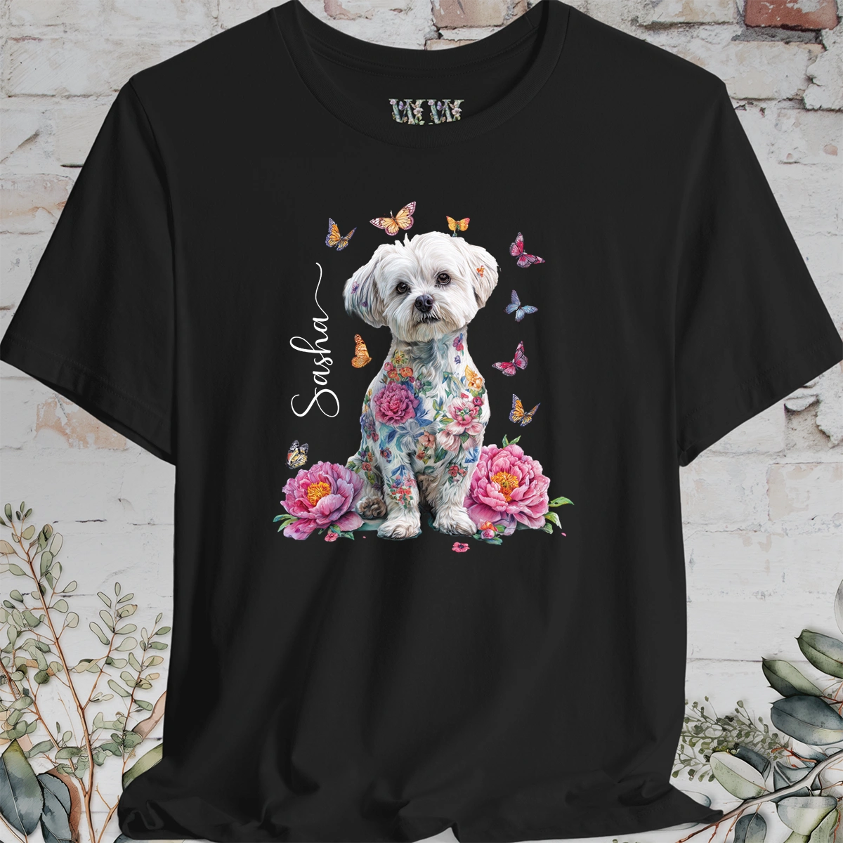 Maltese Peony Butterfly T shirt