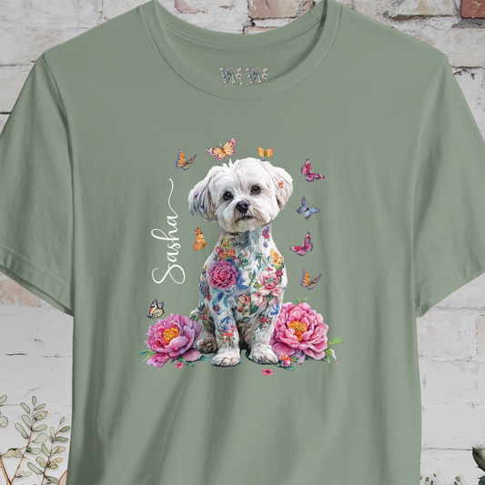 Maltese Peony Butterfly T shirt