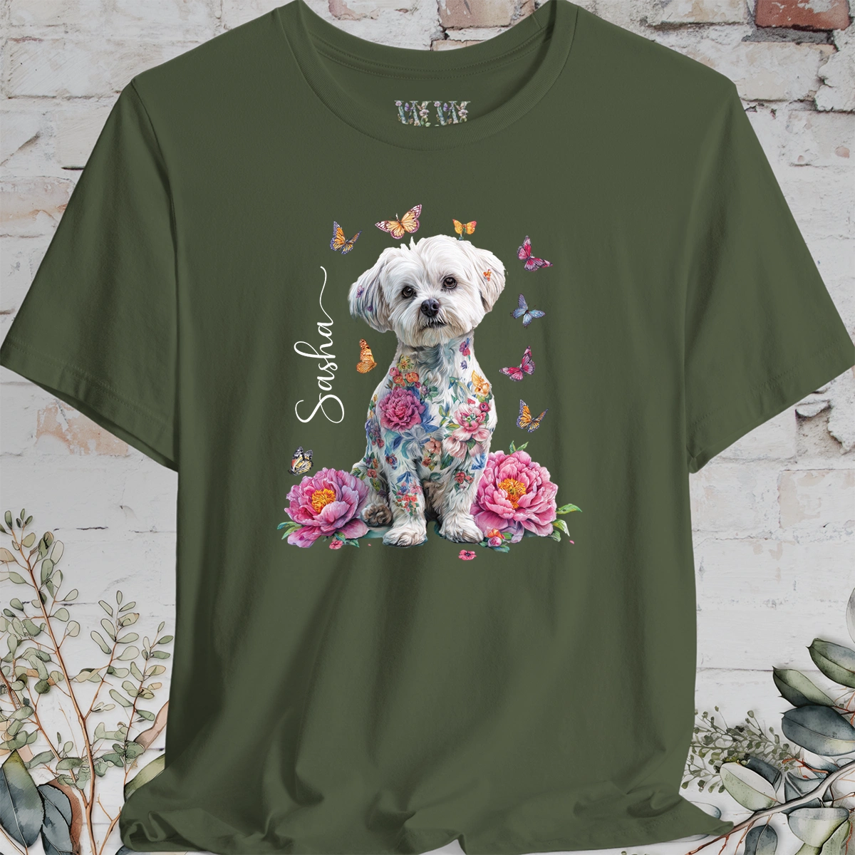 Maltese Peony Butterfly T shirt